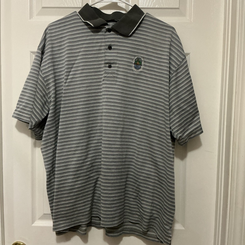 Greg Norman Golf Shirt XL Striped Blue/Gray Rancho Las Palmas Country Club Polo